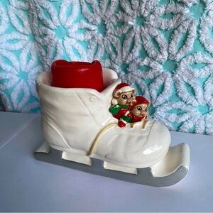 Vintage Christmas Mice riding in Santas sleigh candle holder decoration figurine